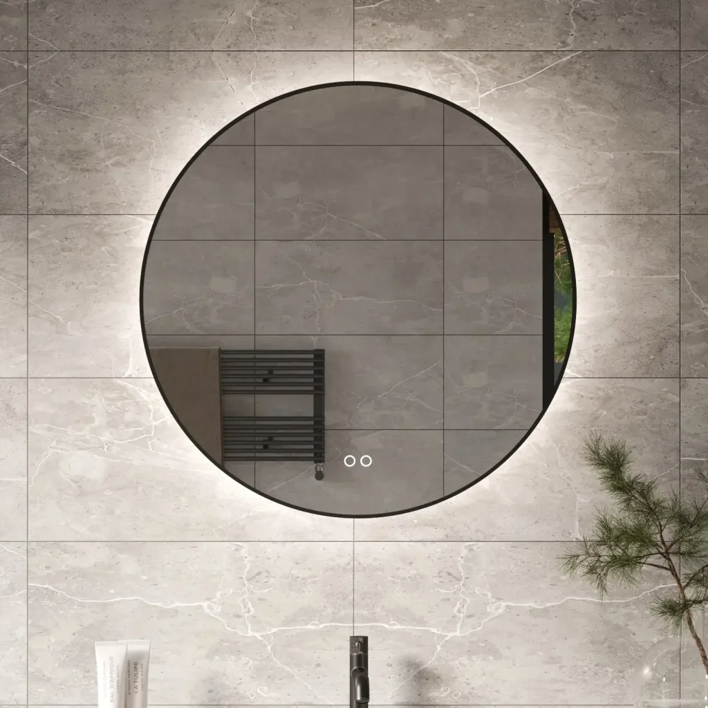 Deluxe spejl med gun metal ramme LED-lys og antidug 60 cm