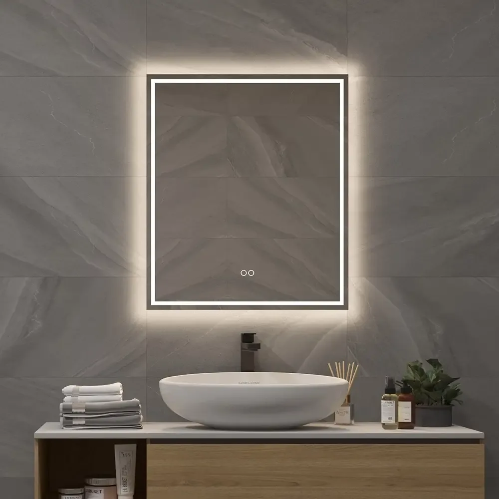 Moderne LED-spejl med spejlvarme og berøringssensor 60x70 cm
