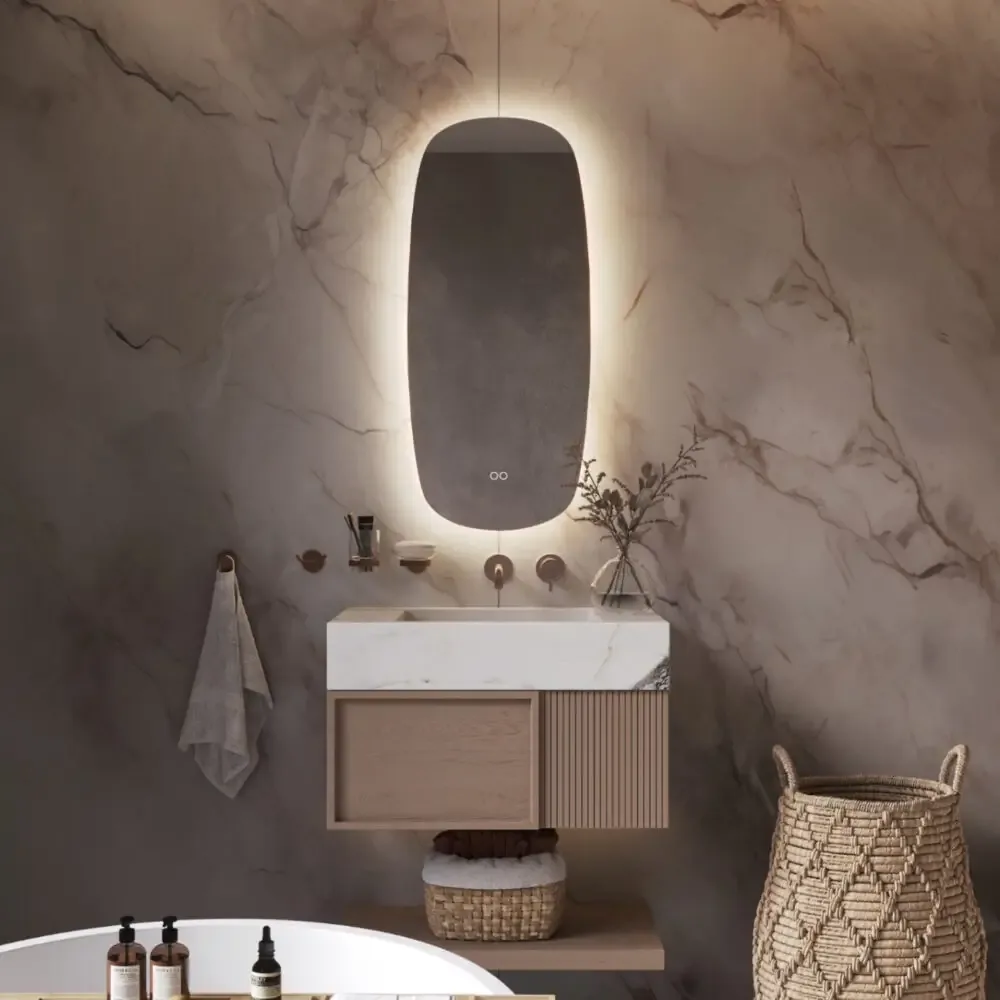 Trendy ovalt spejl med lysstyring og antidug 40x90 cm