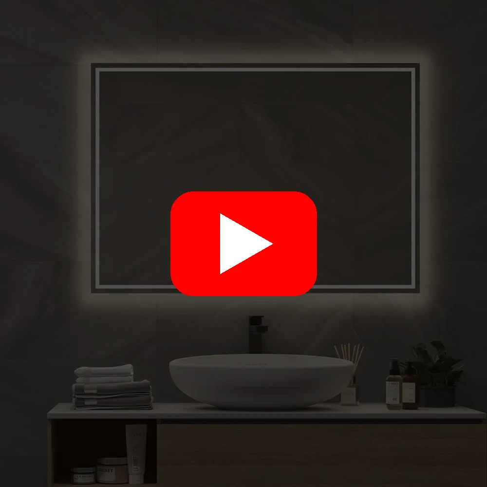 Video af spejl i 100×70 cm med LED-lys, spejlvarme og berøringssensor