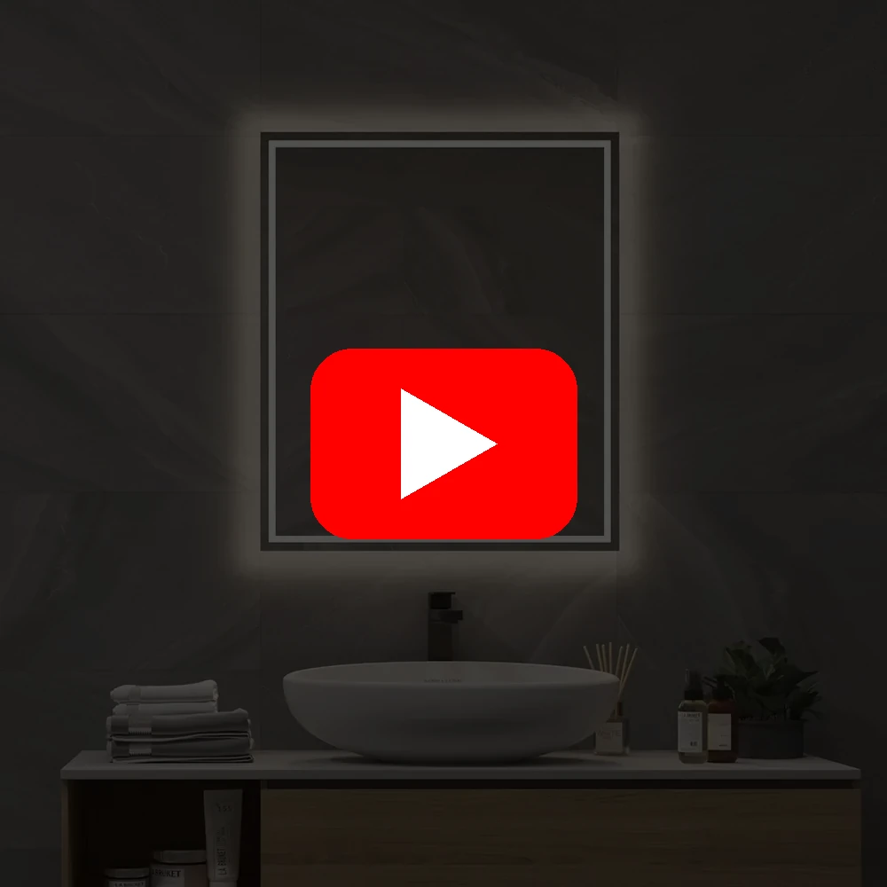 Produktvideo: LED-spejl med spejlvarme og berøringssensor 60x70 cm Video af spejl i 60×70 cm med LED-lys, spejlvarme og berøringssensor
