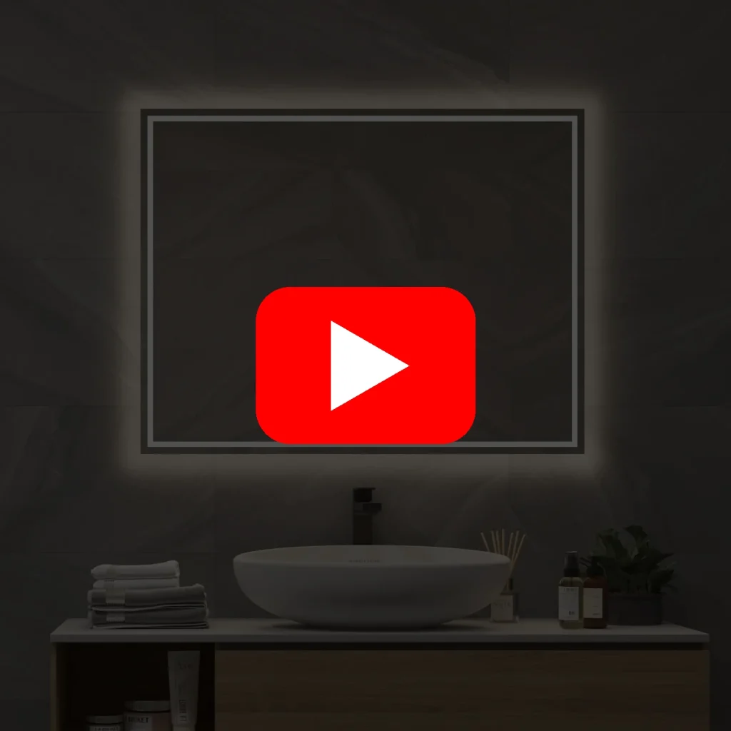Video af spejl i 90×70 cm med LED-lys, spejlvarme og berøringssensor