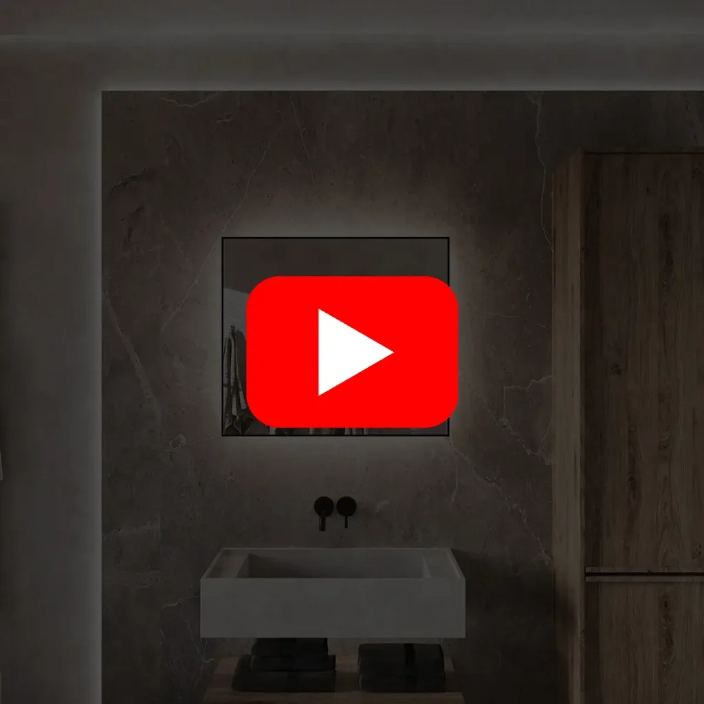 Video af spejl i 80×70 cm med antidug og dæmpbar lysstyring