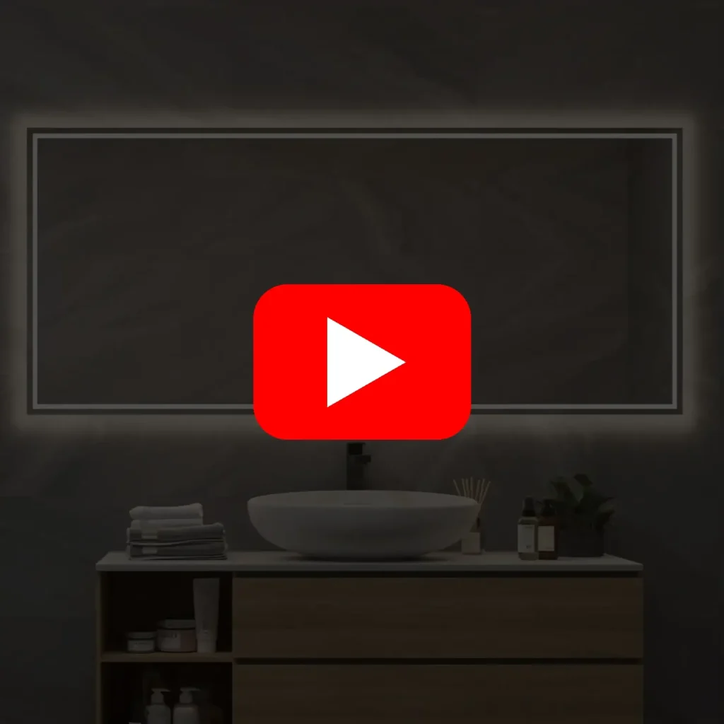 Videopræsentation af spejl med spejlvarme belysning og touch-sensor 160x70 cm Video af spejl i 160×70 cm med spejlvarme og berøringssensor